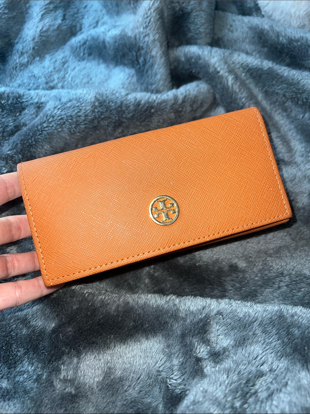 Tory Burch Orange Leather Continental Gold Logo Sunglasses w/case
